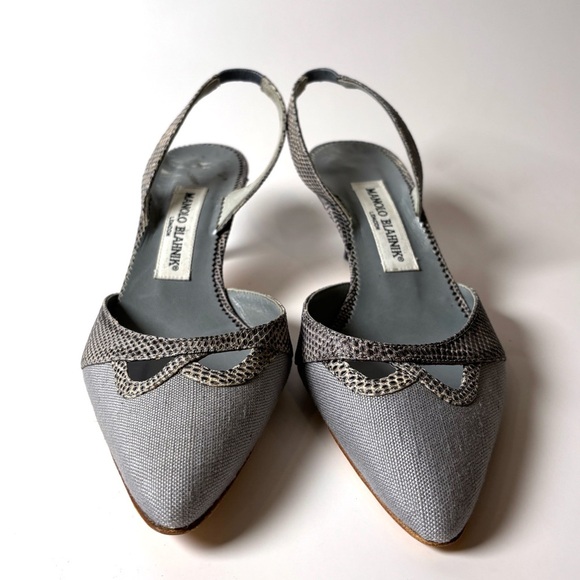 Vintage Manolo Blahnik Slingback Heels – Snakeskin Trim, Gray size 36.5 - Picture 1 of 7